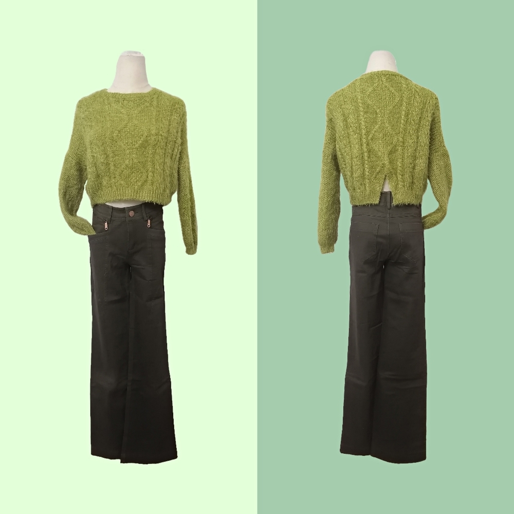 loose green sweater